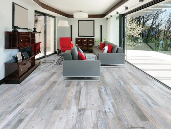 Medallion Mt. Tam LVP Room Scene With Pearly Grey Floor Sample On It